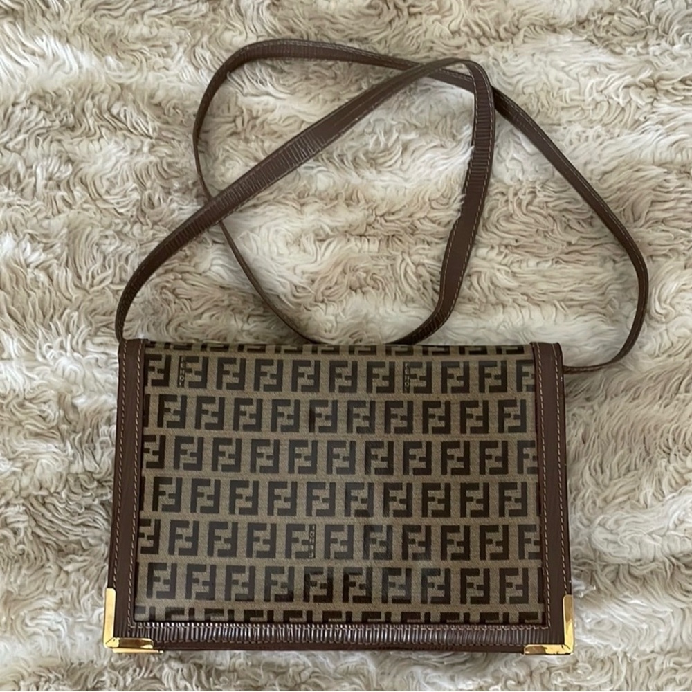 Authentic Fendi Brown Crossbody Bag with Logo Pattern